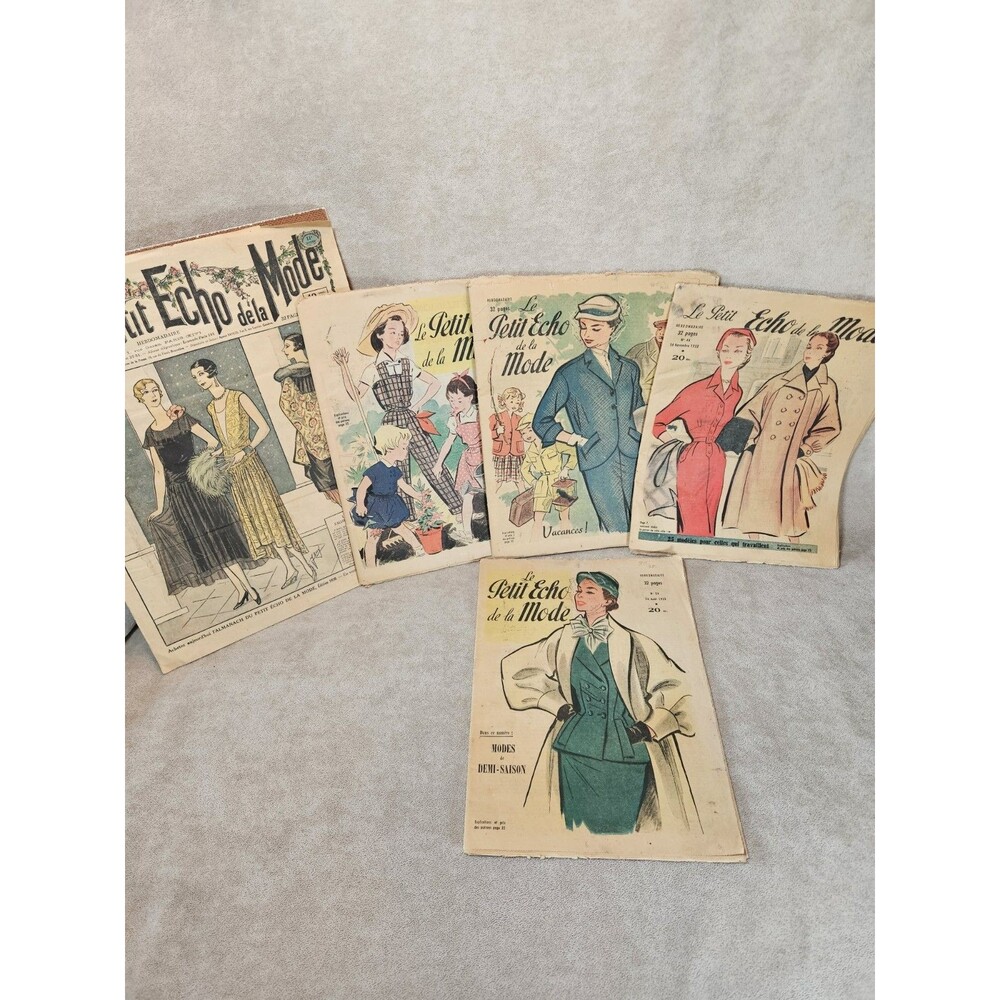 Vintage French Le Petit Echo de la Mode Fashion Magazine Newspaper Lot 1930s-50s